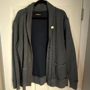 ** MENS GRAY ELBOW PATCH CARDIGAN w/ POCKETS **